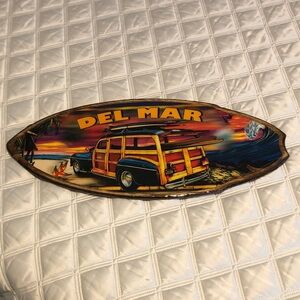 Del Mar Surf California 20” Double Sided Surfboard Sign w Woodie Carrying Boards